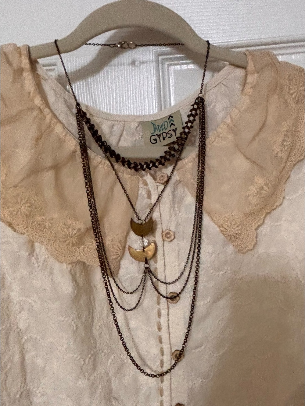 Free People Layered Bronze & Gold Crescent Pendant Necklace